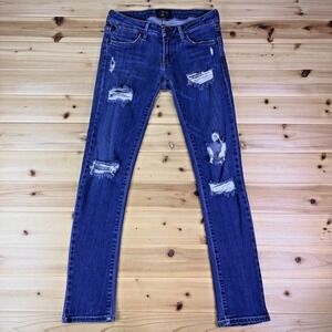 A GOLD E Jeans Womens 26 Distressed Chloe Skinny Low Rise Dark Wash Denim Blue